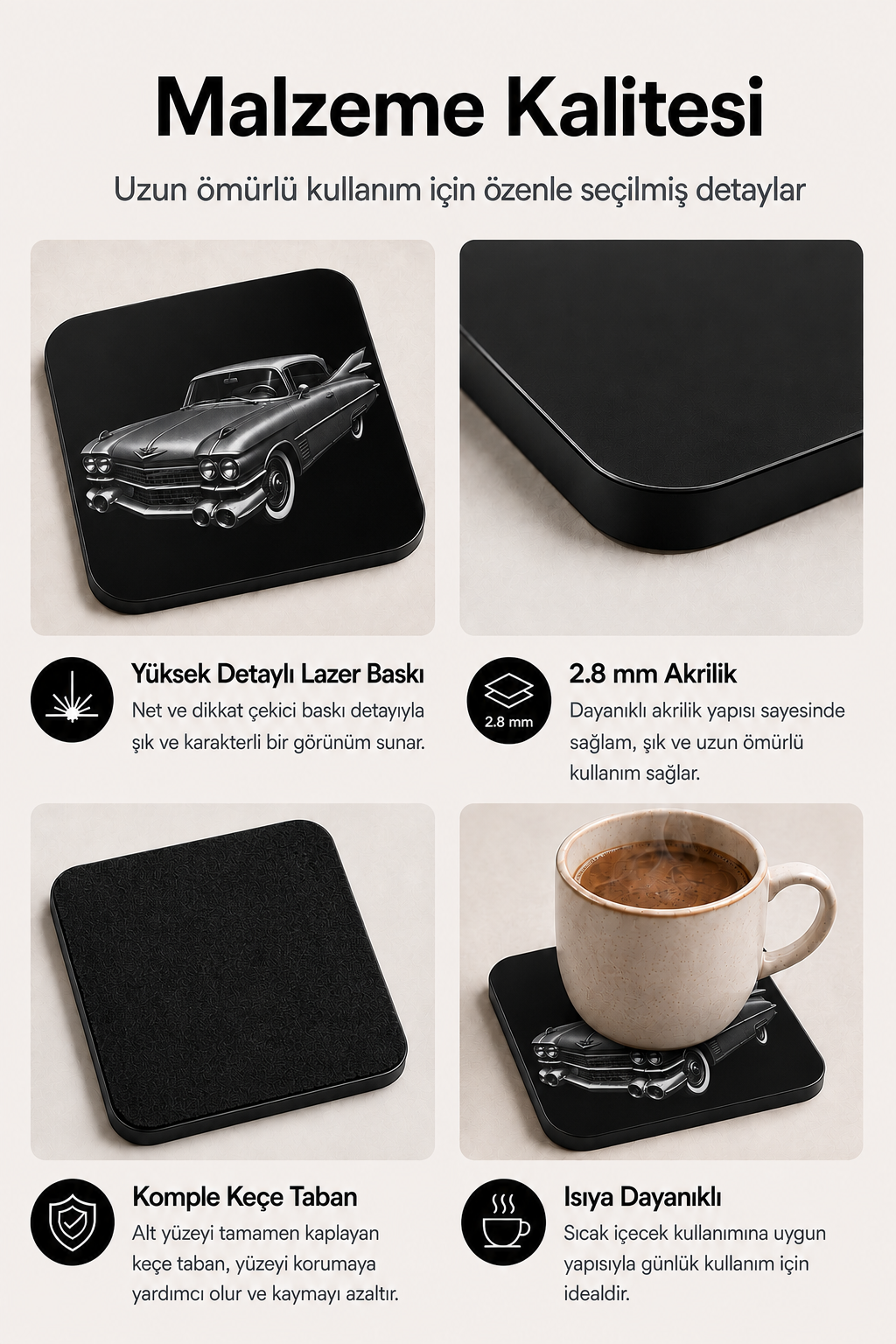 Klasik Amerikan Otomobili Desenli Bardak Altlığı