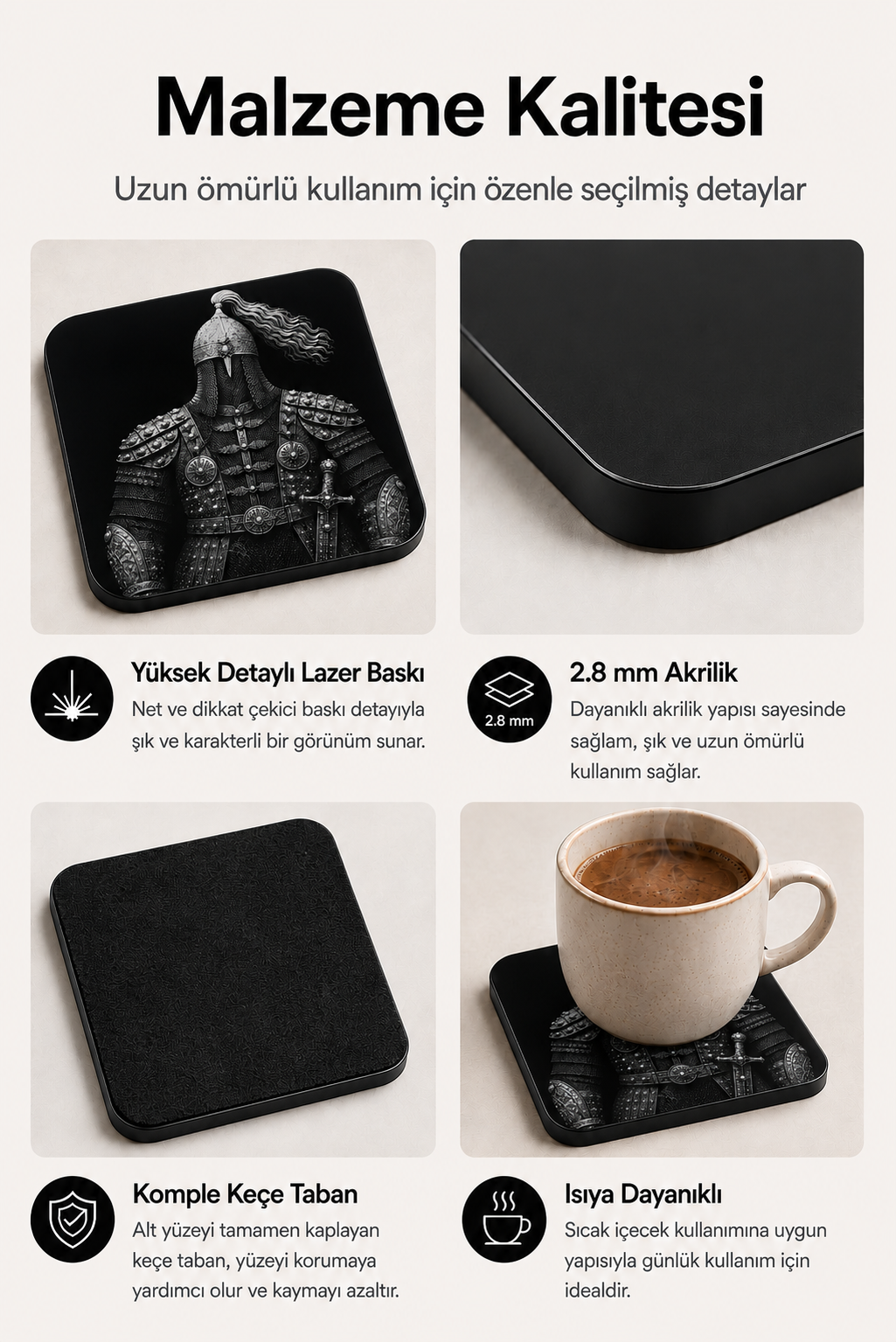Tuğlu Zırhlı Alp Savaşçısı Desenli Bardak Altlığı