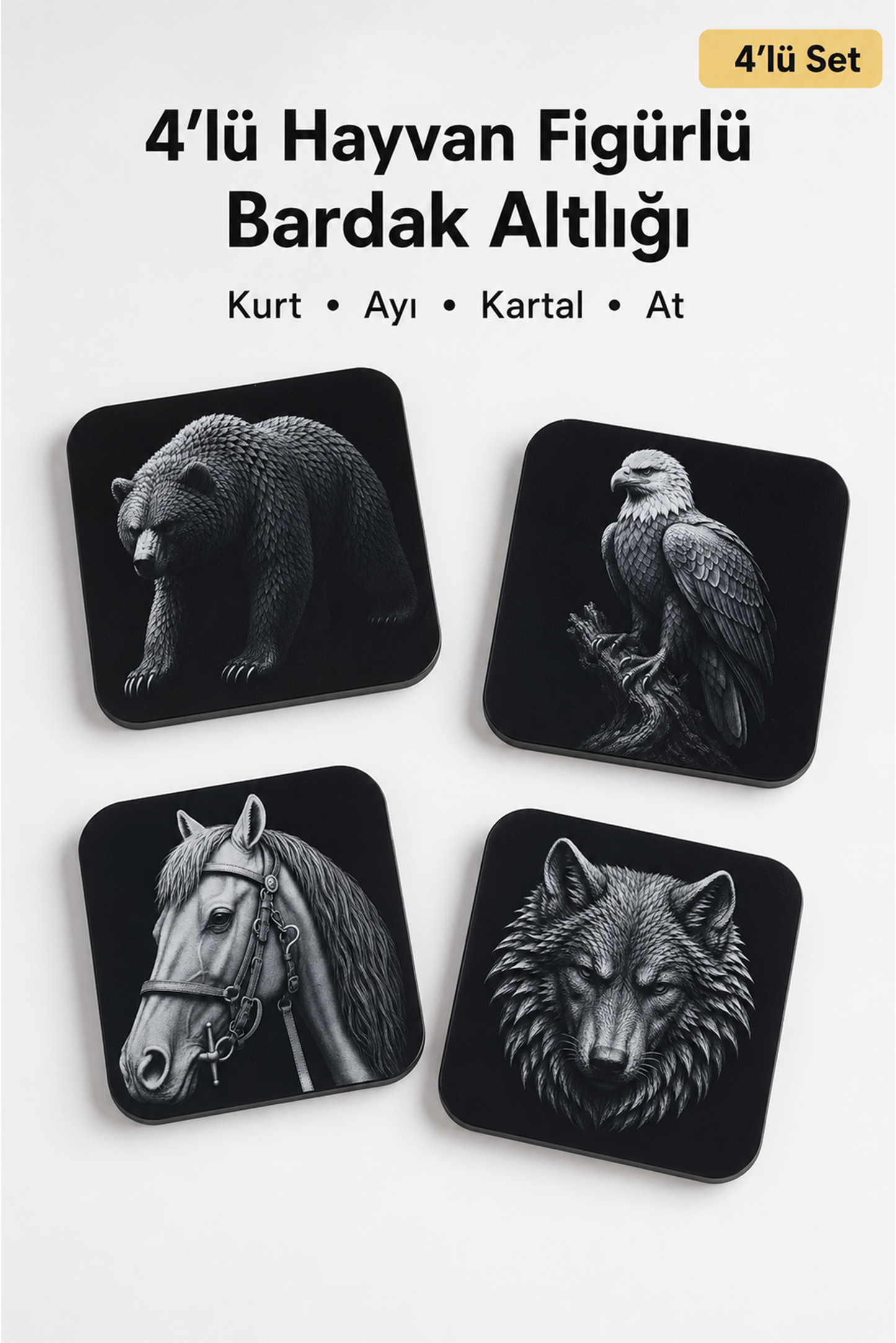 Hayvan Figürlü Bardak Altlığı Seti - 4 Adet