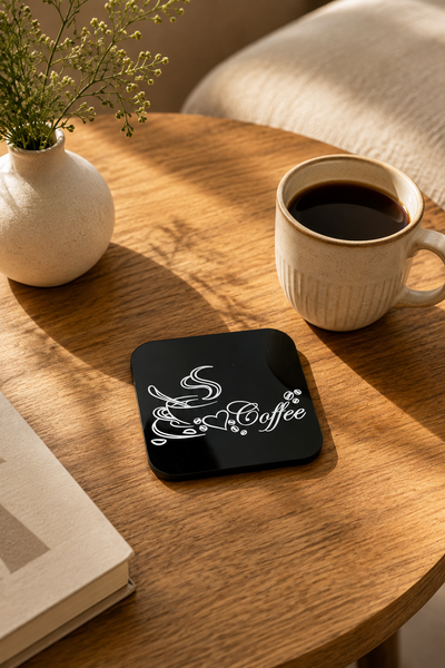 Coffee Yazılı Kalpli Fincan Bardak Altlığı