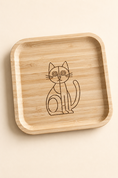 Signature Kedi Desenli Kare Bambu Meyve ve Sunum Tabağı