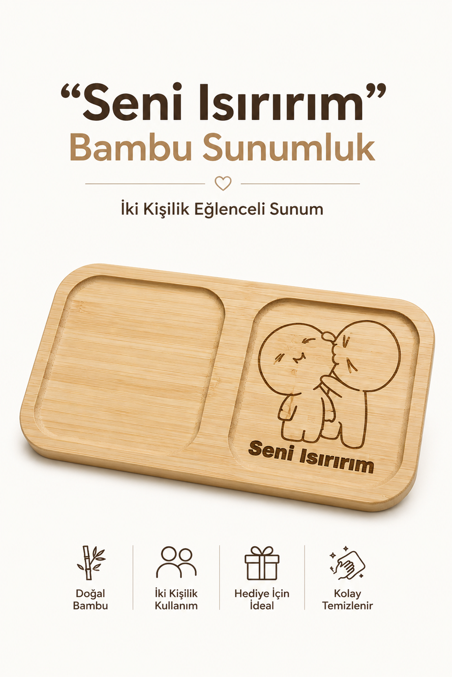 "Seni Isırırım" Yazılı Bambu Kahve Sunumluğu