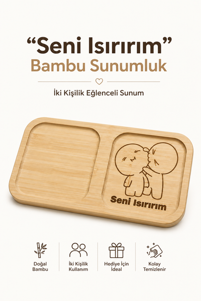 "Seni Isırırım" Yazılı Bambu Kahve Sunumluğu