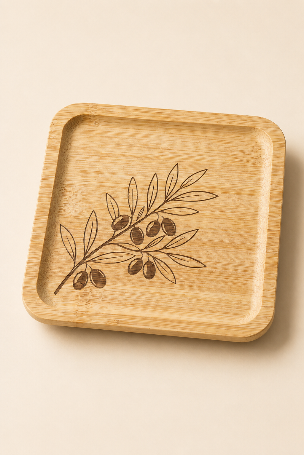 Classic Zeytin Dalı Bambu Meyve Tabağı - 15x15