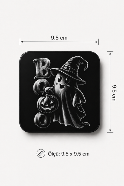 "Boo" Yazılı Cadı Hayalet Bardak Altlığı