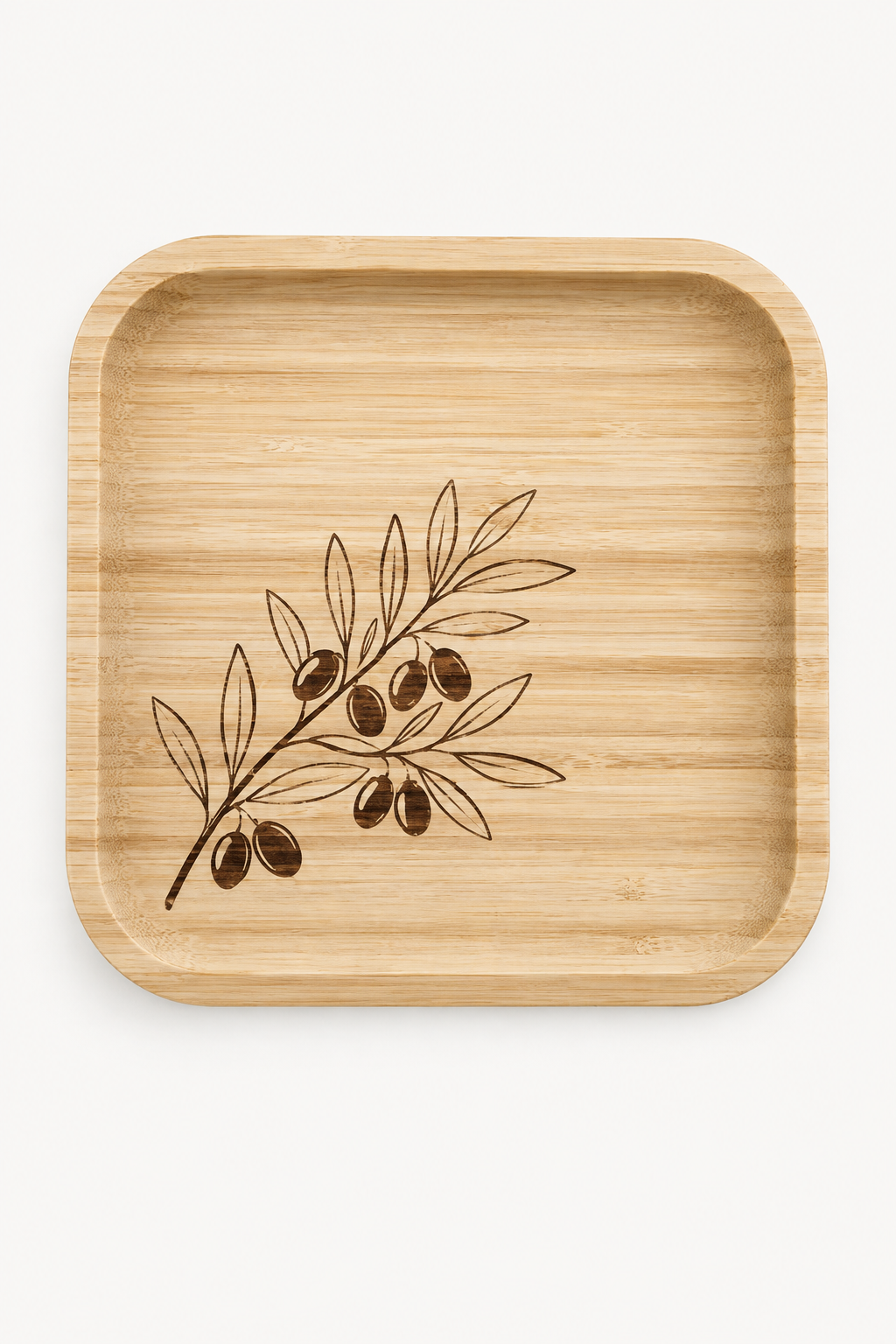 Signature Zeytin Dalı Desenli Kare Bambu Meyve ve Sunum Tabağı