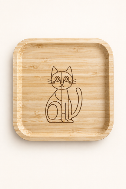 Signature Kedi Desenli Kare Bambu Meyve ve Sunum Tabağı
