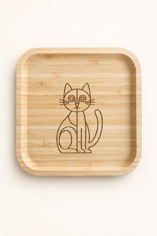 Signature Kedi Desenli Kare Bambu Meyve ve Sunum Tabağı