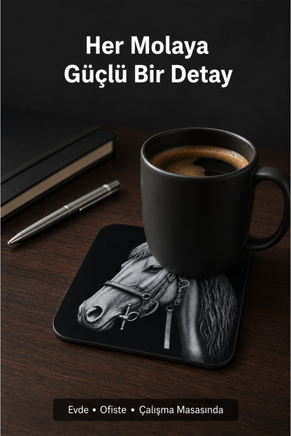 At Figürlü Bardak Altlığı - 4'lü Set