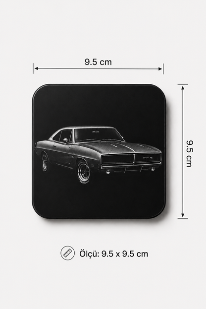 Klasik Amerikan Muscle Car Desenli Bardak Altlığı