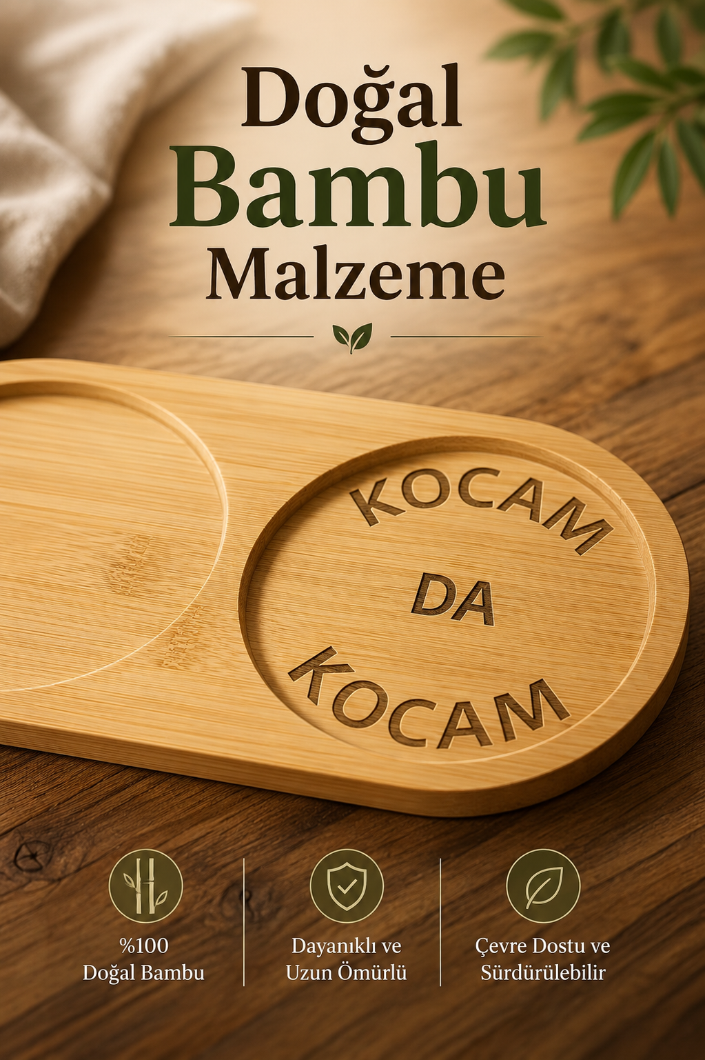 "Kocam Da Kocam" Yazılı Bambu Kahve Sunumluğu