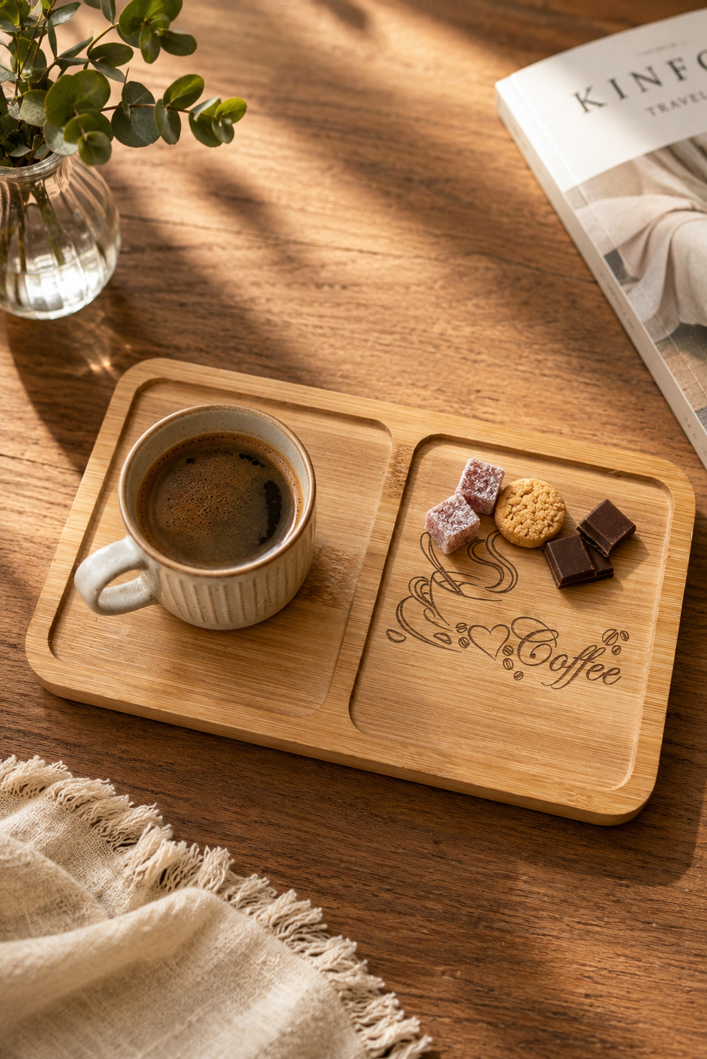 Love Coffee Bambu Kahve Sunum Tabağı - Dikdörtgen