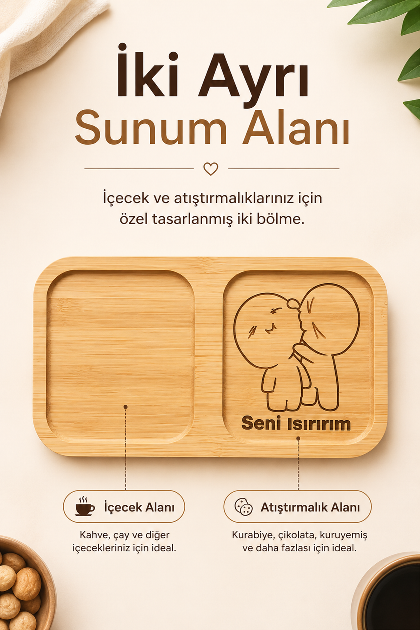 "Seni Isırırım" Yazılı Bambu Kahve Sunumluğu