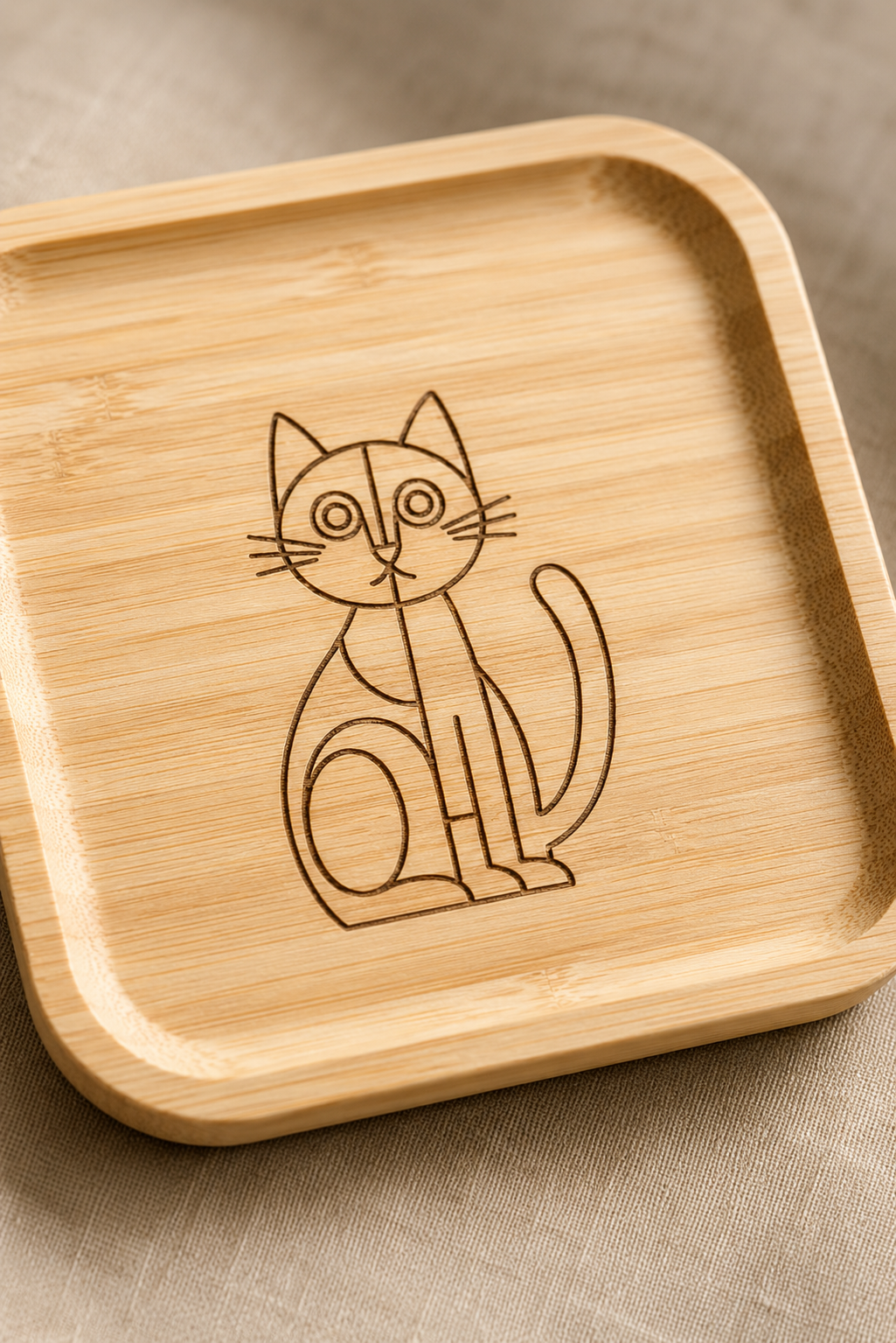 Signature Kedi Desenli Kare Bambu Meyve ve Sunum Tabağı