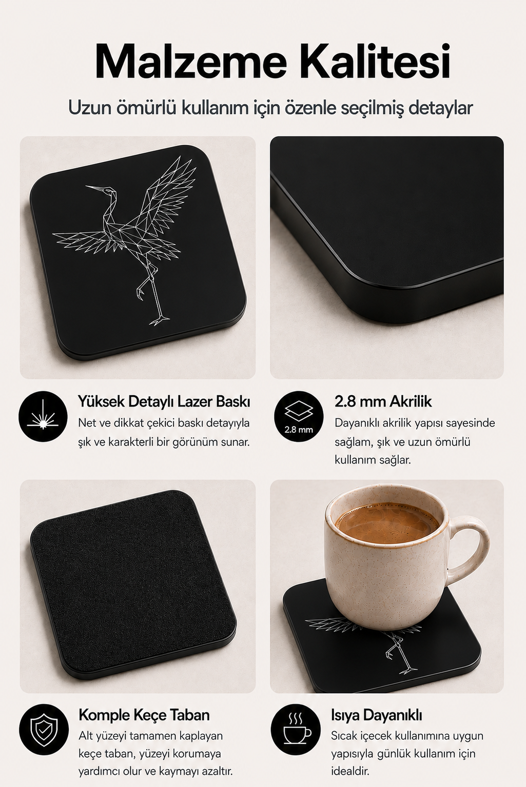 Geometrik Turna Kuşu Desenli Bardak Altlığı