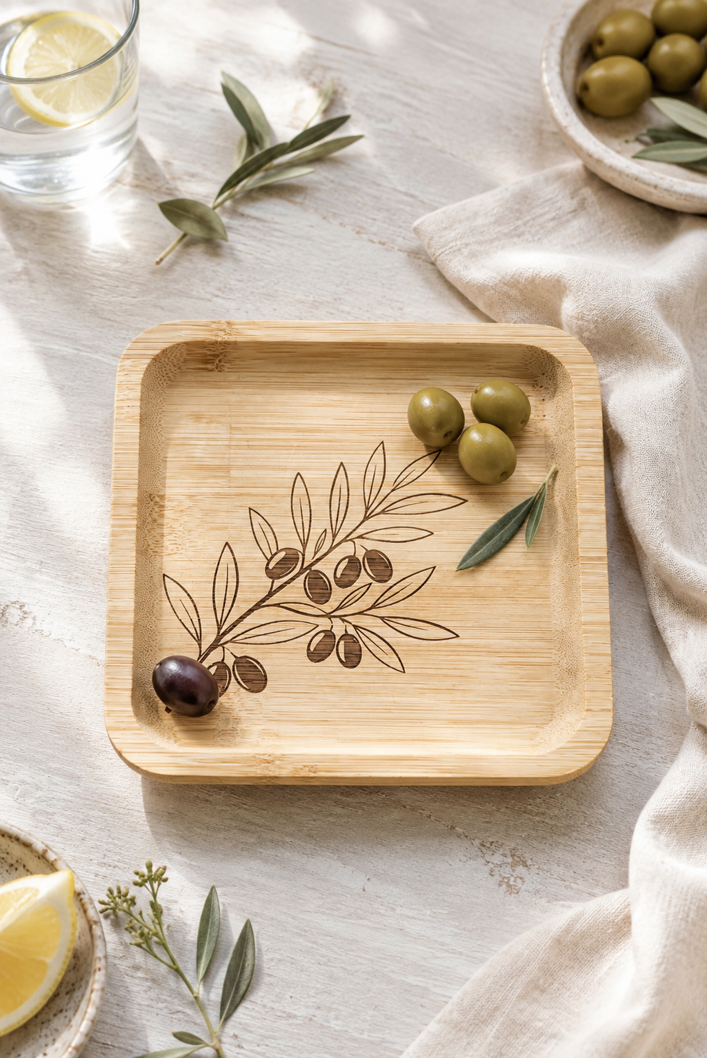 Classic Zeytin Dalı Bambu Meyve Tabağı