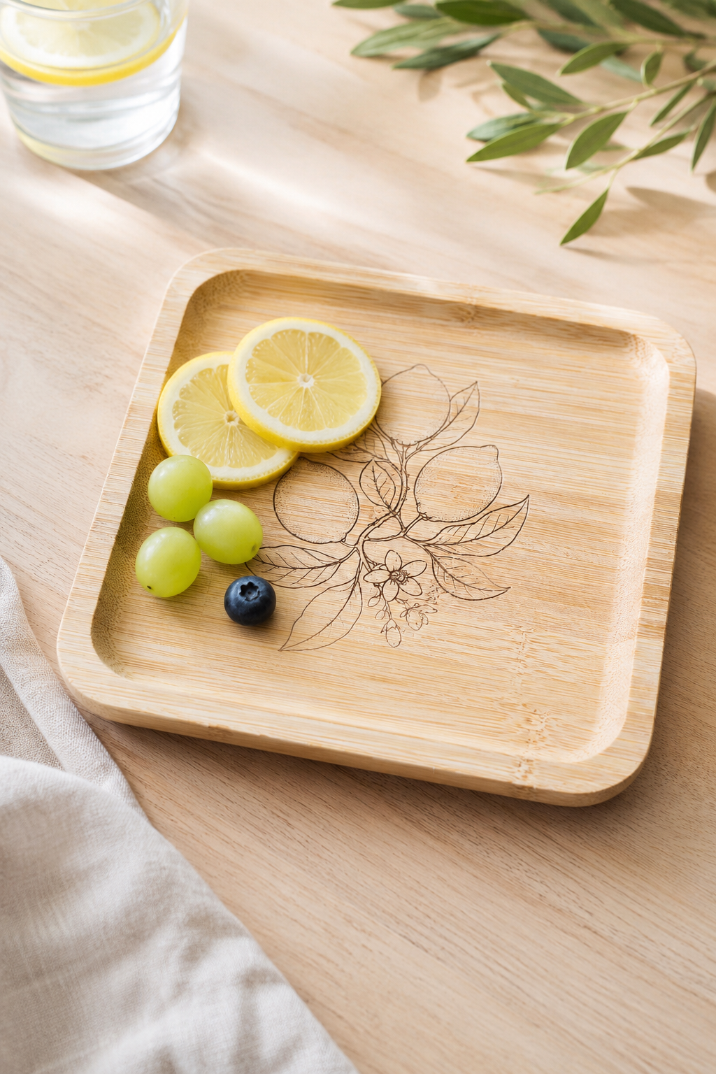 Classic Limon Dalı Bambu Meyve Tabağı
