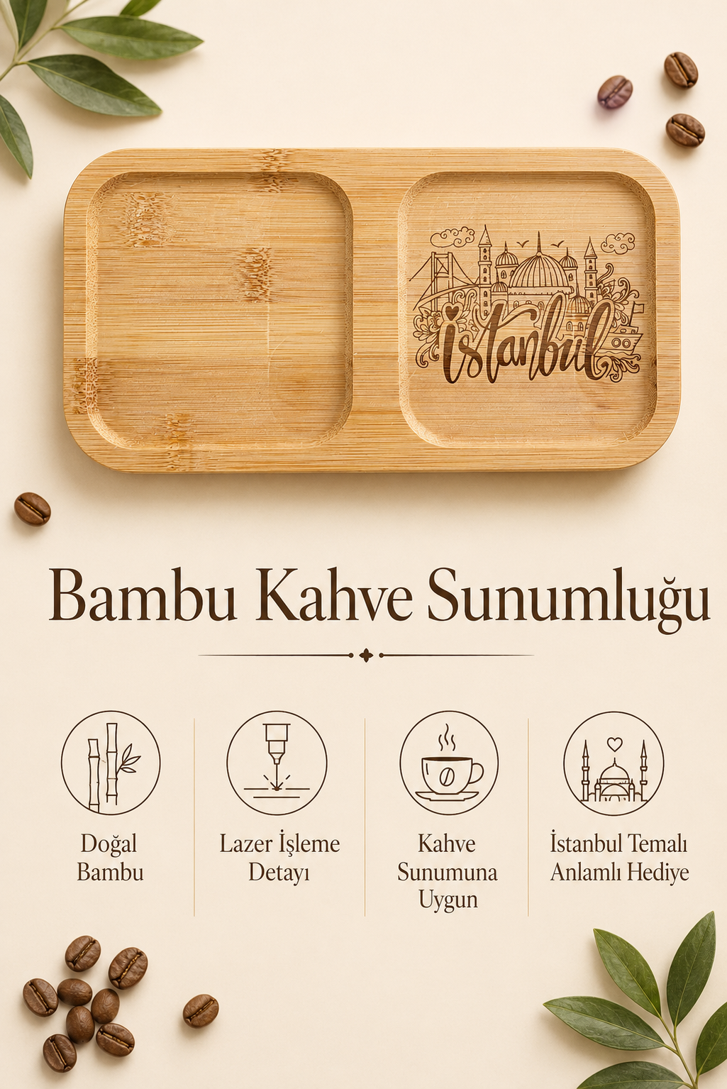İstanbul Silüetli Bambu Kahve Sunumluğu