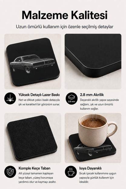 Klasik Amerikan Muscle Car Desenli Bardak Altlığı