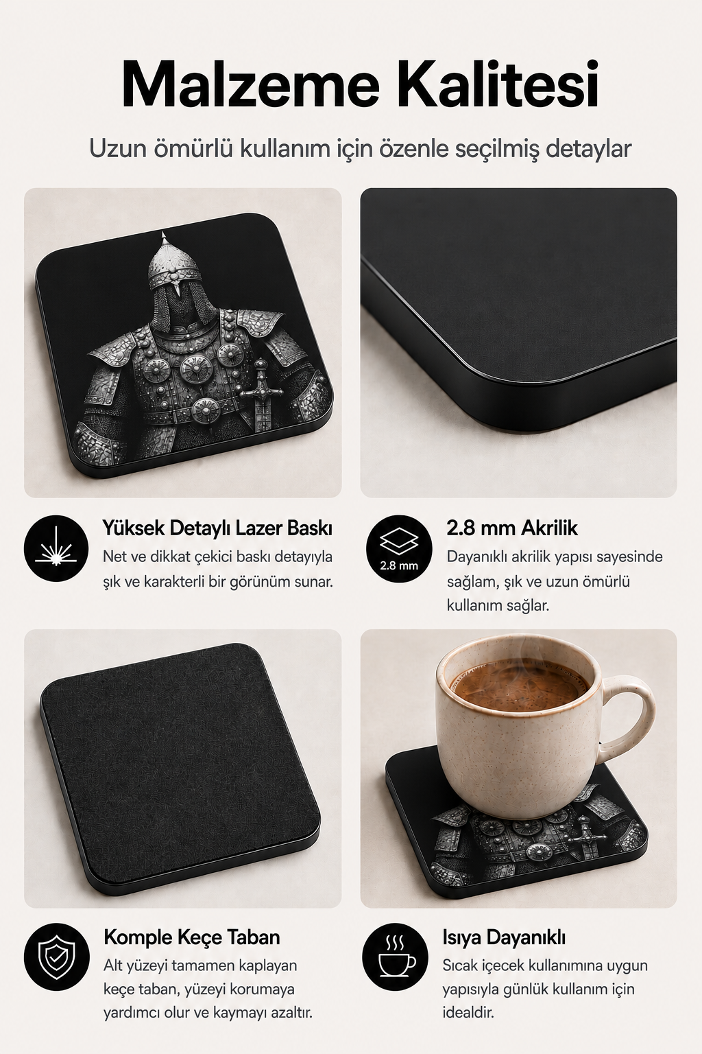 Zırhlı Alp Savaşçısı Desenli Bardak Altlığı