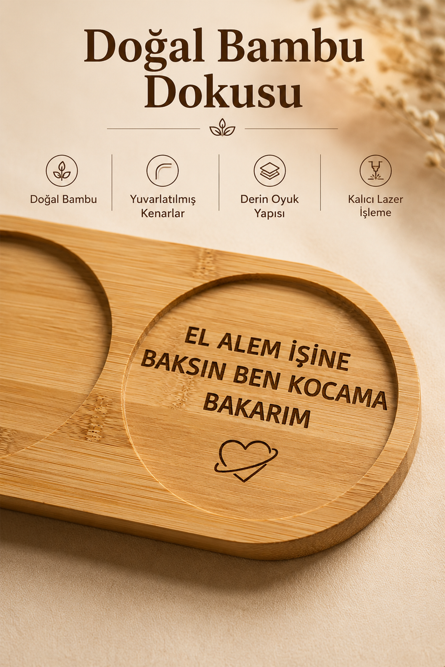 "El Alem İşine Baksın" Yazılı Bambu Kahve Sunumluğu