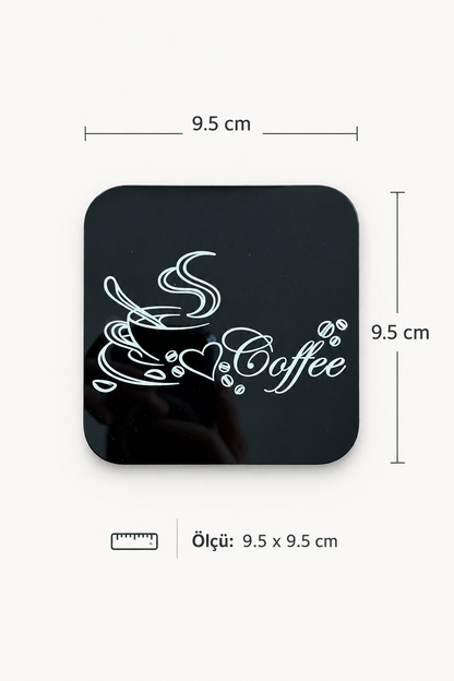 Coffee Yazılı Kalpli Fincan Bardak Altlığı