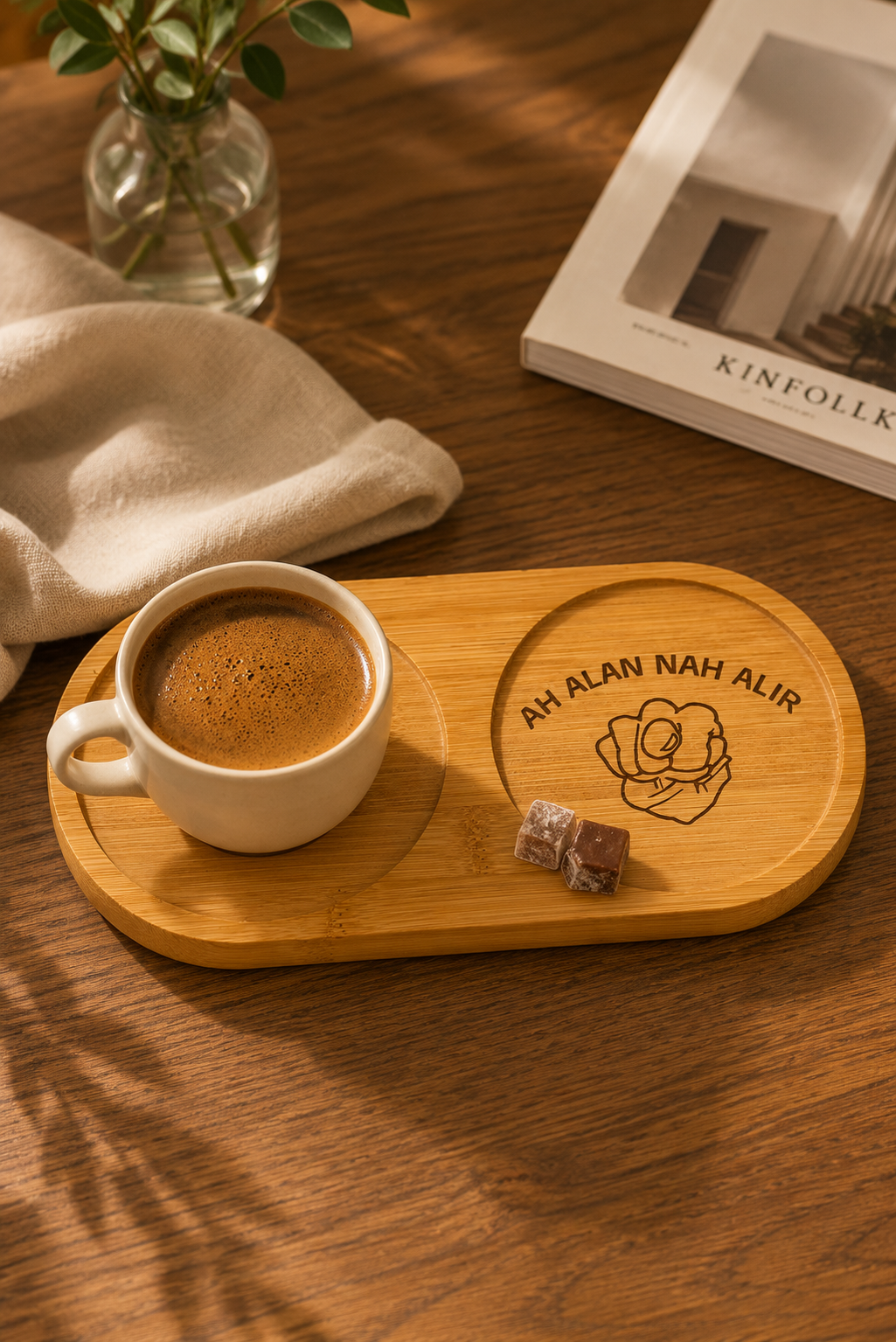 "Ah Alan Nah Alır" Yazılı Bambu Kahve Sunumluğu