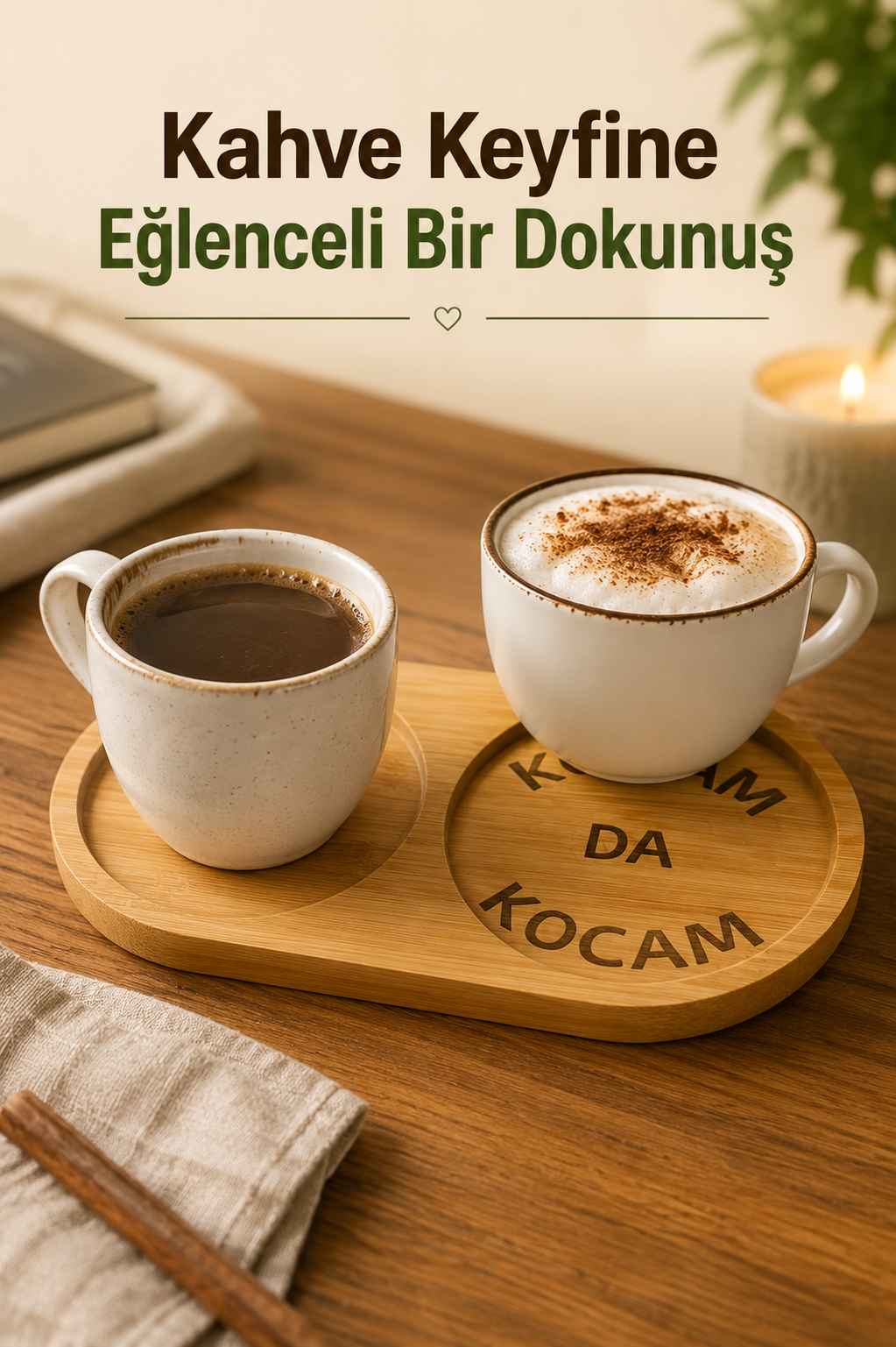 "Kocam Da Kocam" Yazılı Bambu Kahve Sunumluğu