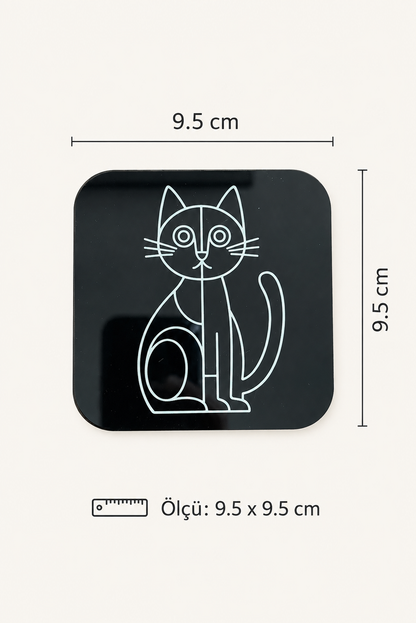 Minimal Kedi Figürlü Bardak Altlığı