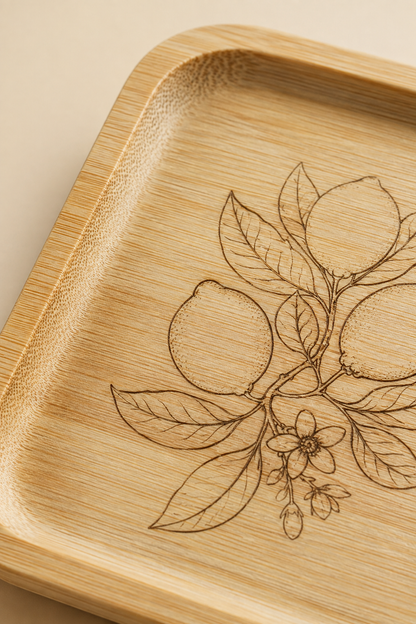 Classic Limon Dalı Bambu Meyve Tabağı - 15x15