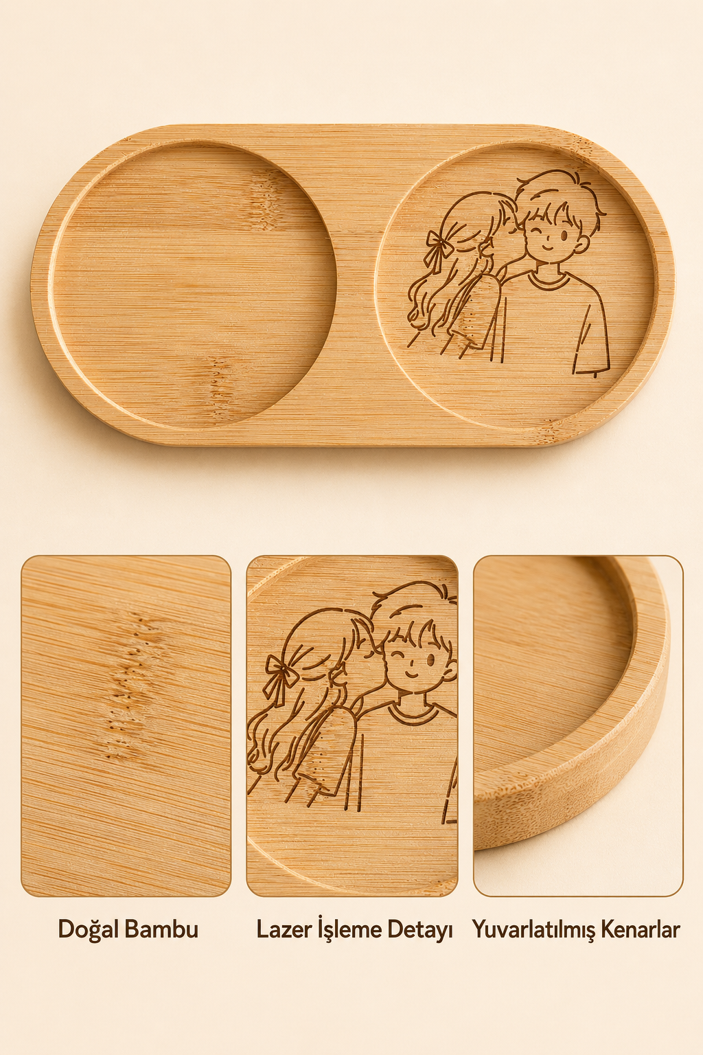 Line Art Sevgili Çizimli Bambu Kahve Sunumluğu