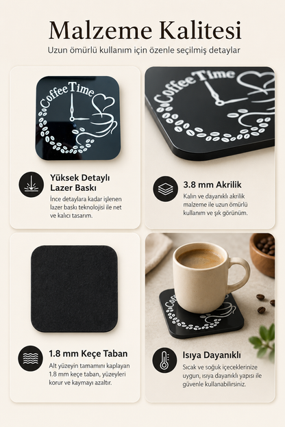 Coffee Time Kahve Temalı Bardak Altlığı