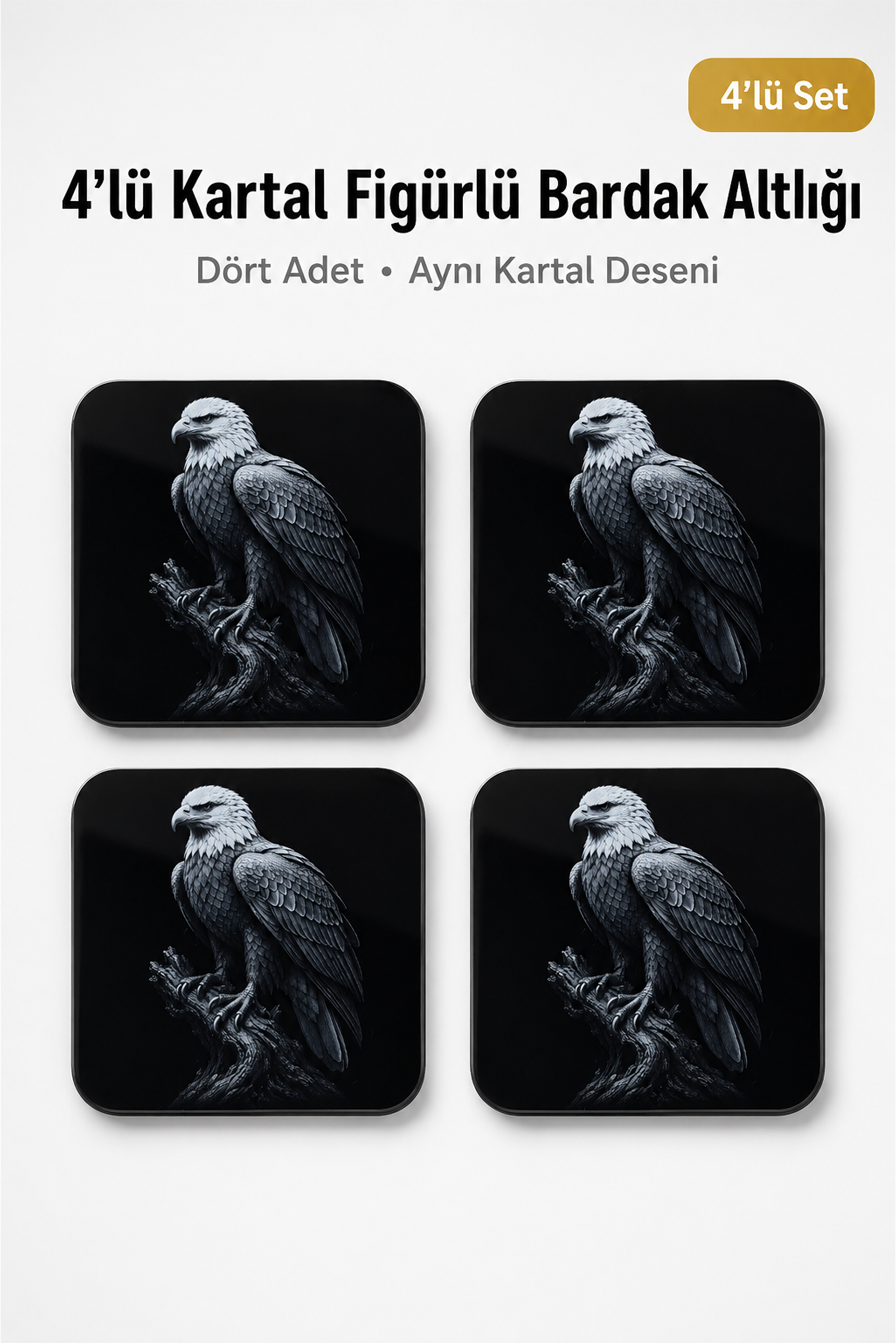 Kartal Figürlü Bardak Altlığı - 4'lü Set