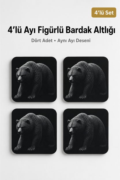 Ayı Figürlü Bardak Altlığı - 4'lü Set